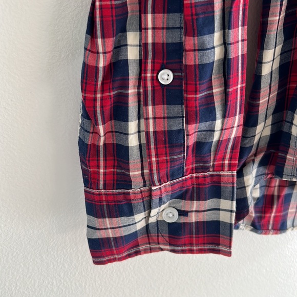 NWT J.Crew cotton red, white, blue paid button down shirt - Picture 4 of 4
